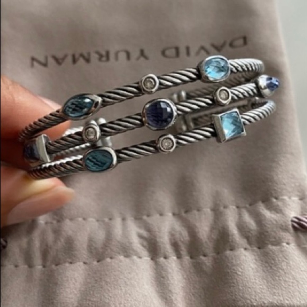 David Yurman 3 Row Blue Topaz Confetti Bracelet